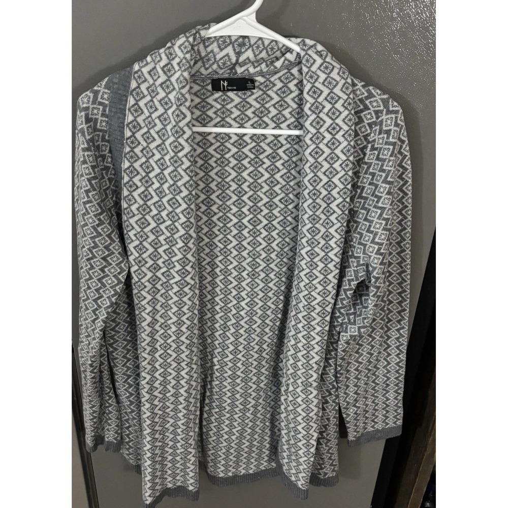Neve Women's Large LISA Open Front Cardigan Merino Wool Blend Sweater Gray EUC‎